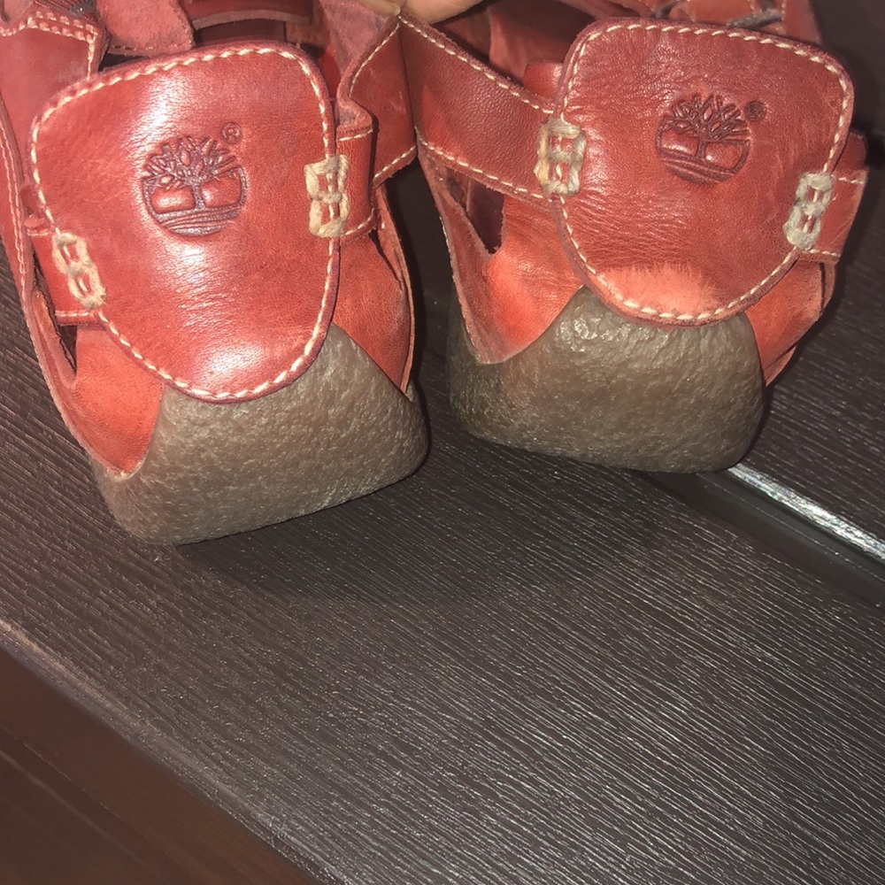 TIMBERLAND 26354-9026 Red Leather Slip On Criss Cross Sandal Shoes 9.5 - Picture 9 of 12